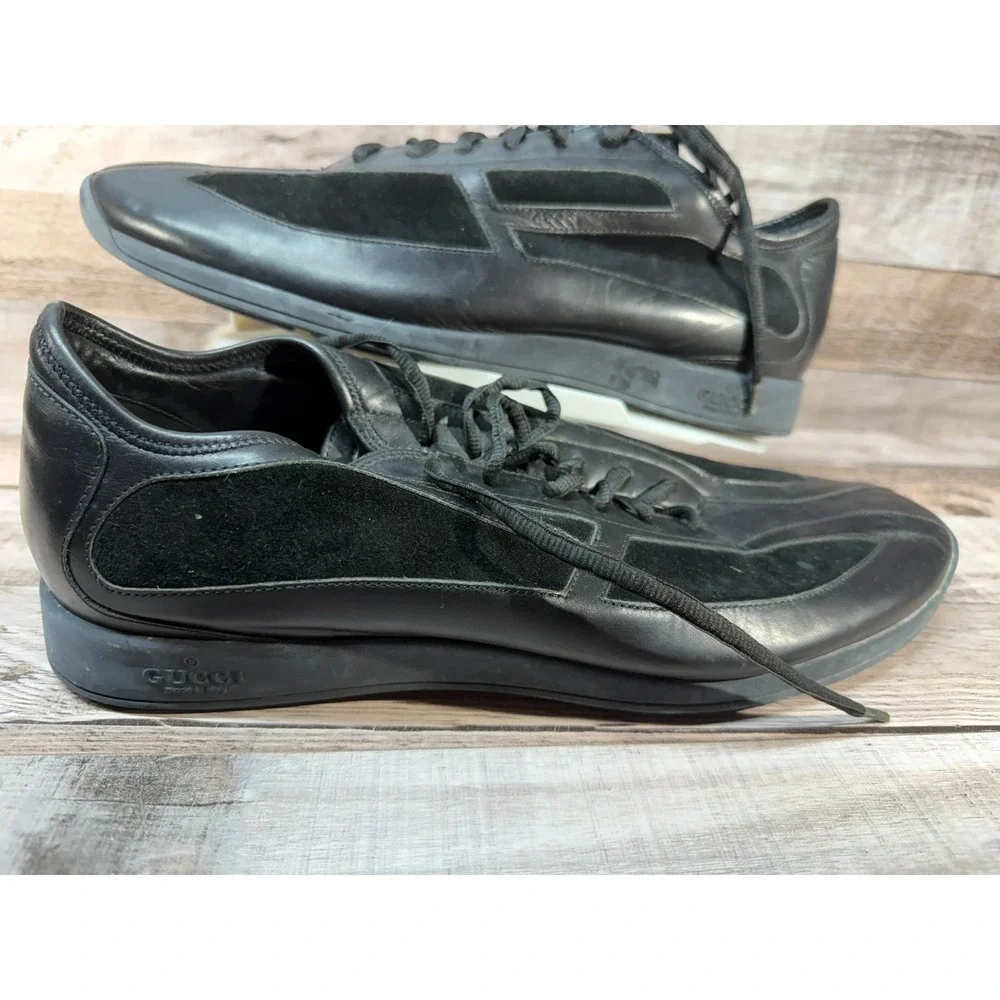 Gucci Leather Low Trainer Black Suede Sneakers 111 6107 Size 9D Made in Italy